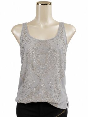 Dynamite Silver Sequin Tank Top | Y2K Glam Shimmer Sleeveless Blouse S